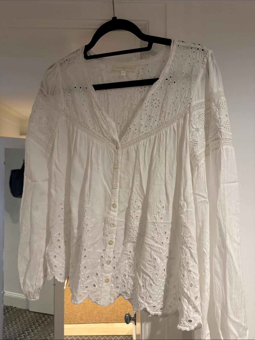 LoveShackFancy White Eyelet Button-Front Blouse